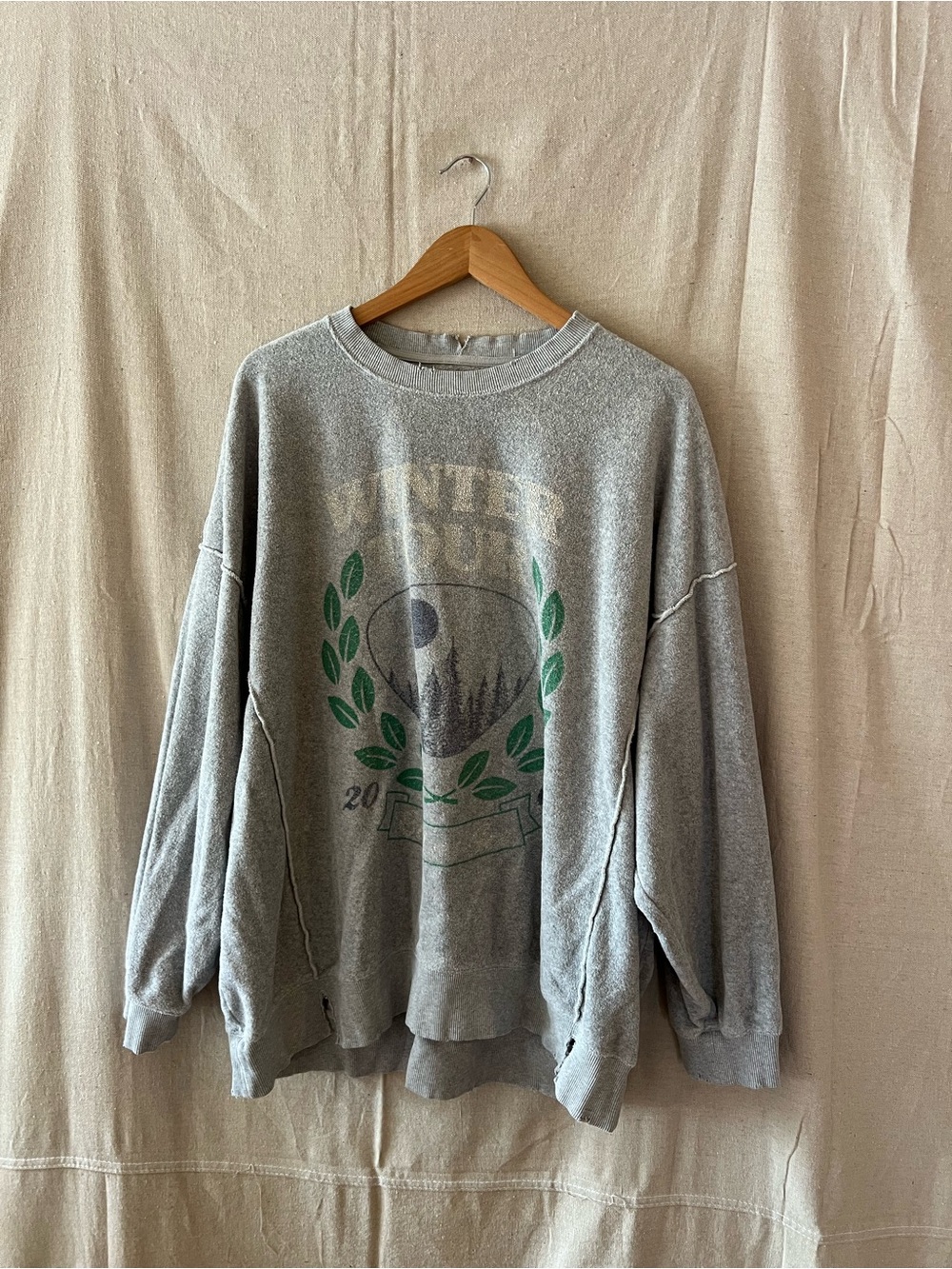 aerie Gray Crewneck Sweatshirt with Green Laurel Graphic
